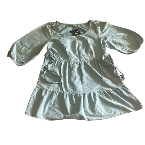 Ava & Viv Women's Balloon 3/4 Sleeve A-line Tiered Dress - Teal size X - Picture 3 of 4